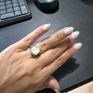 Pandora Sterling Silver Ring with Pale Yellow Cushion Gemstone